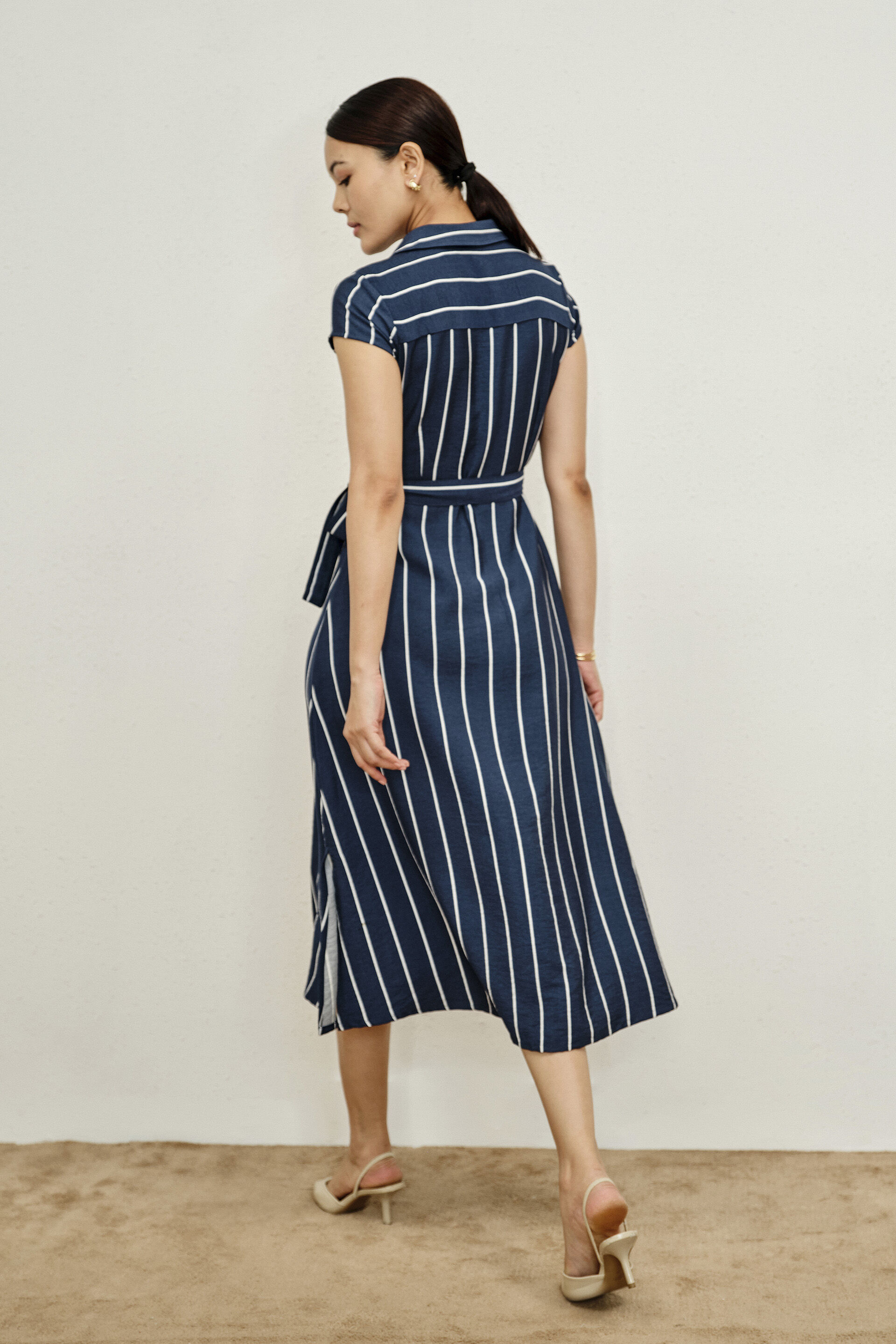 Dina Navy Striped Dress, Navy Blue, image 5